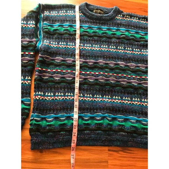 Men's Blue Patterned Crewneck Sweater - Picture 3 of 4